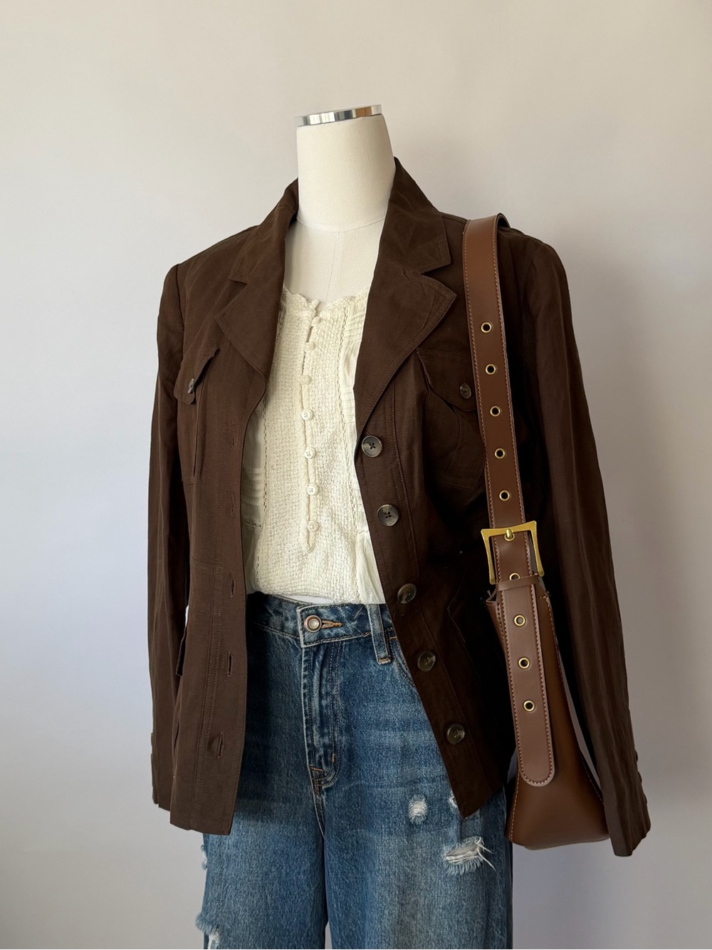 Kate Hill Linen Rayon Utility Blazer Jacket - Academia size 12P.